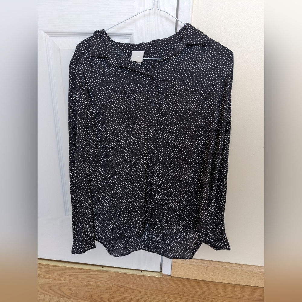 Black and White Polka Dot Women's Button Down Blouse